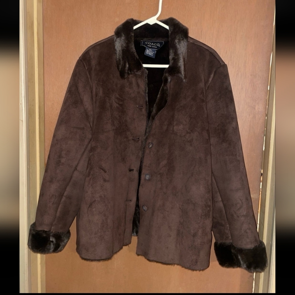 COACQ Women's Brown Faux-Suede Shearling Jacket